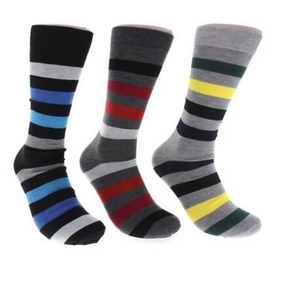 (3) Pairs Men’s Striped Dress Socks - Picture 1 of 2